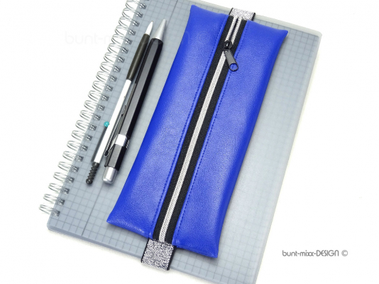 Stiftemäppchen für Kalender, Bullet Journal Notizbuch, Kunstleder blau royalblau, Glitzer Gummiband, BuntMixxDesign